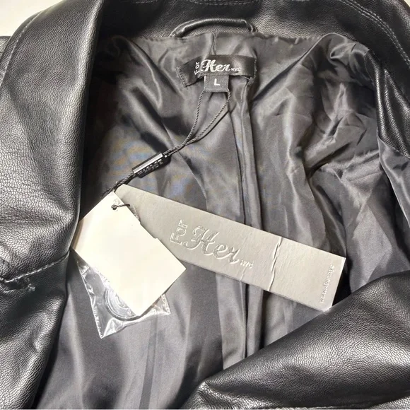 For Her Black High Low Faux Leather Belted Trench Coat - Picture 3 of 4